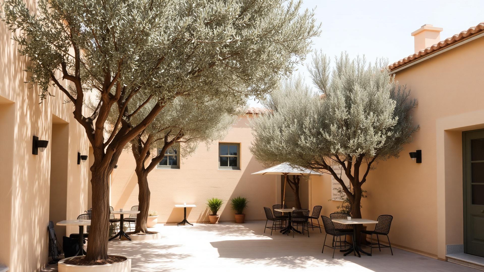 Courtyard under olive trees